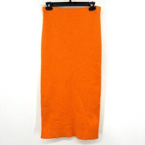 Express Orange Ribbed Knit Midi Skirt Women's Medium